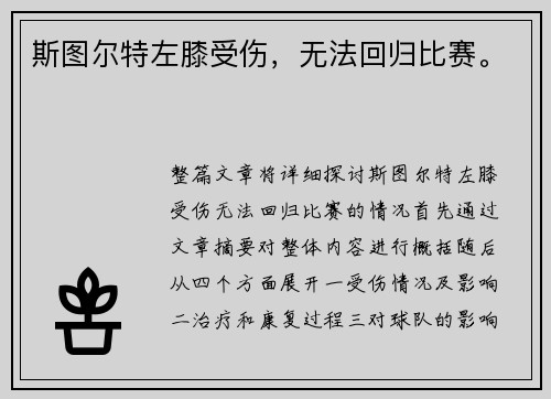 斯图尔特左膝受伤，无法回归比赛。